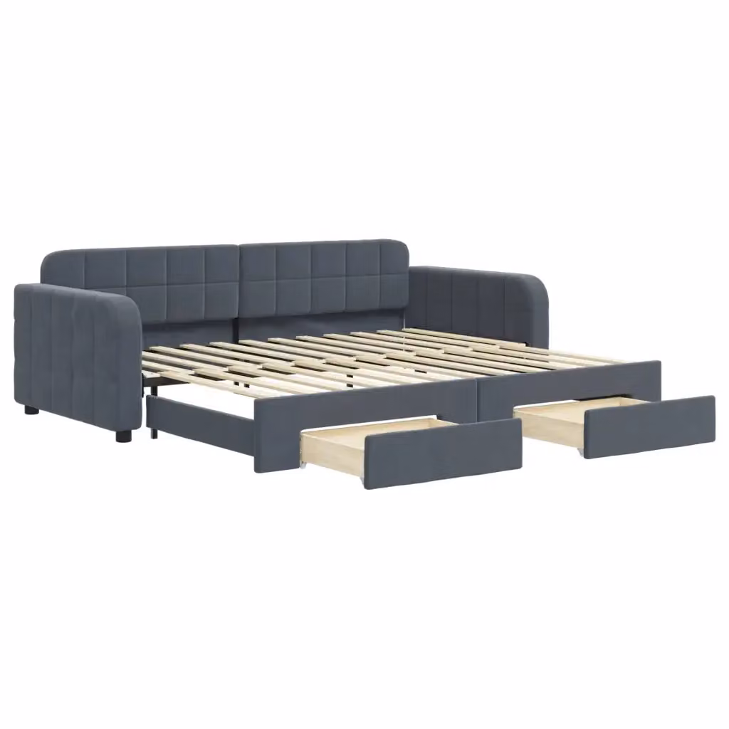 Divano Letto Estraibile con Cassetti vidaXL in Velluto Grigio L/P/H: 224 x 90 x 71 cm – 2