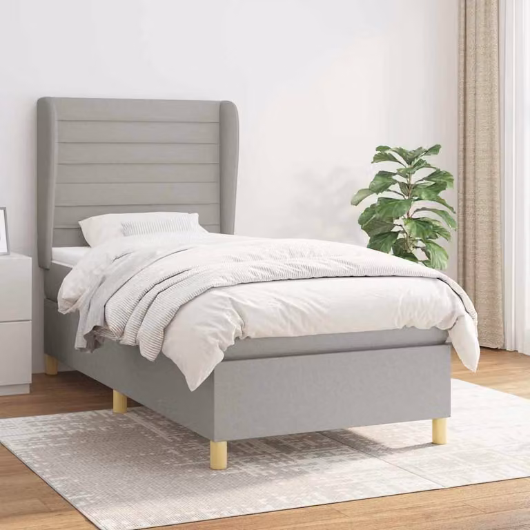 vidaXL Giroletto a Molle con Materasso Ibrido in Tessuto Grigio e Bianco L/P/H: 90 x 200 x 128 cm