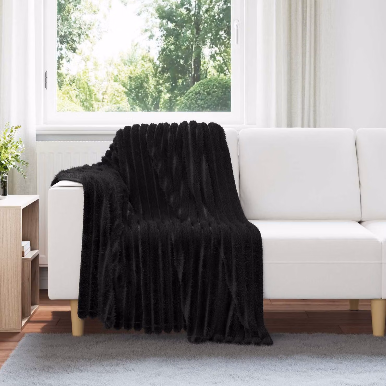 Coperta in pile morbida vidaXL nera L: 150 cm, P: 130 cm