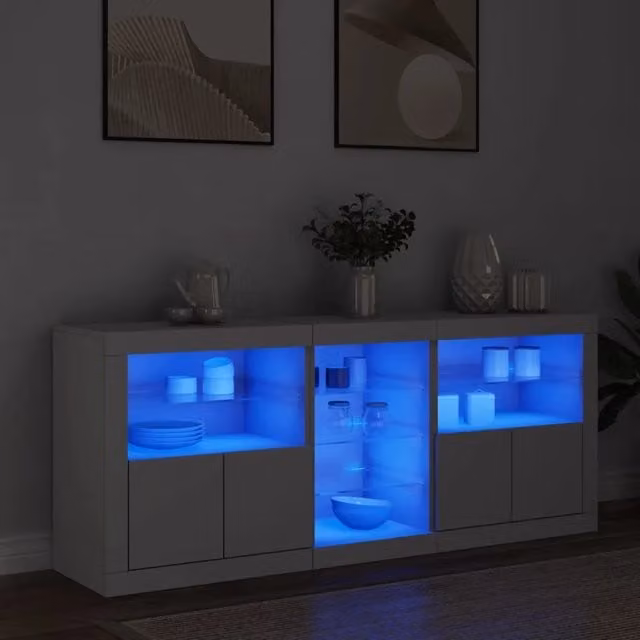 Credenza con Luci LED-Buffet-Armadio da cucina Bianca 162x37x67 cm 245400