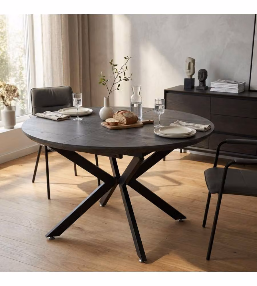 Cosma Tavolo Rotondo Allungabile Antracite Effetto Legno 120/160 cm