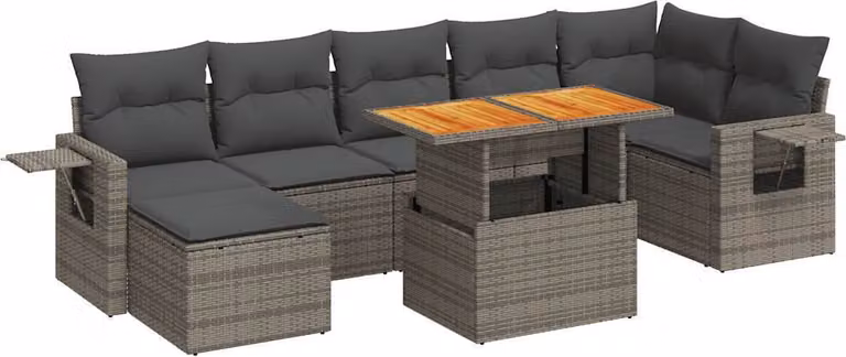 Set Divano da Giardino 8 pz con Cuscini Grigio in Polyrattan