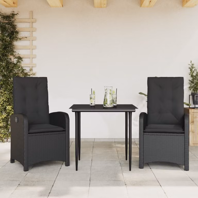 Maison Exclusive - Set da pranzo da giardino 3 pezzi con cuscini in polyrattan nero