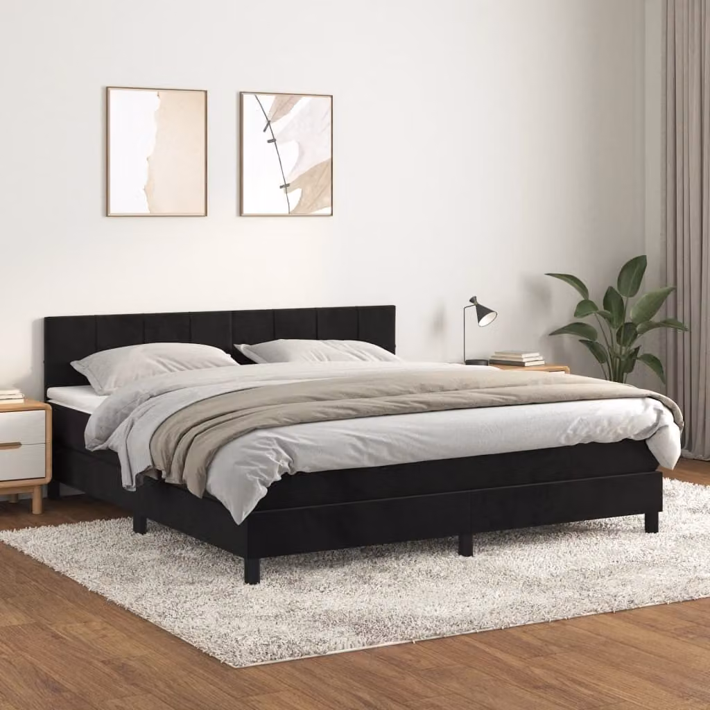 The Living Store Letto a molle con materasso nero 180x200 cm in velluto