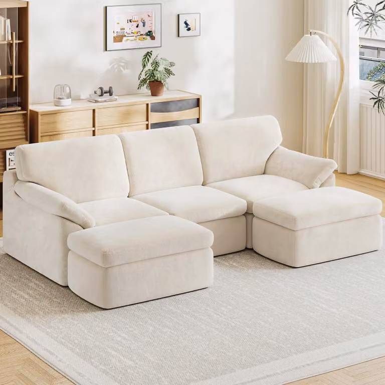 Divano ad angolo - Divano da salotto largo 240 cm - Divano a U - Imballato sottovuoto - Con superficie di riposo - Divano letto - Non richiede montaggio - Set di cuscini incluso