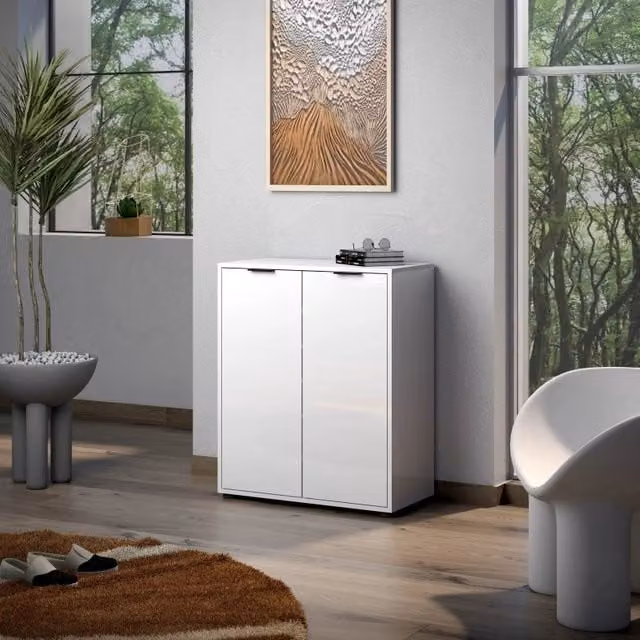 Scarpiera Jolly KItaly a 2 ante con finitura bianco lucido L: 72,5 cm, H: 86 cm, P: 36 cm