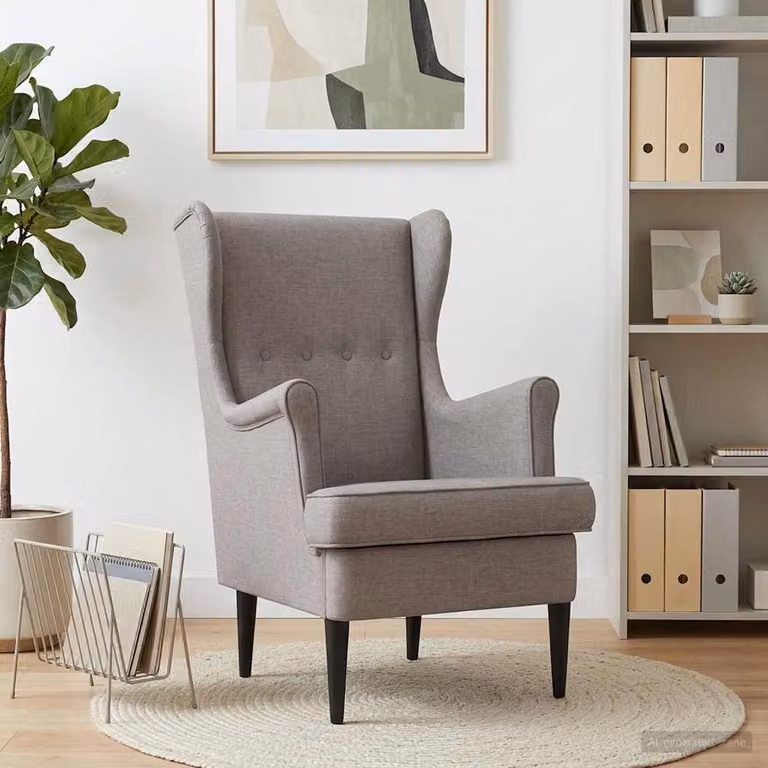 Poltrona Lounge Mid-Century vidaXL in Tessuto Beige e Grigio con Braccioli e Struttura in Legno e Metallo