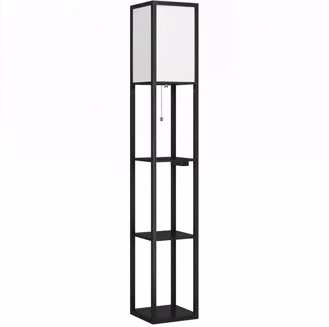 Lampada da terra LED HOMCOM con ripiani, dimmerabile, interruttore a catena e prese, colore nero – 1