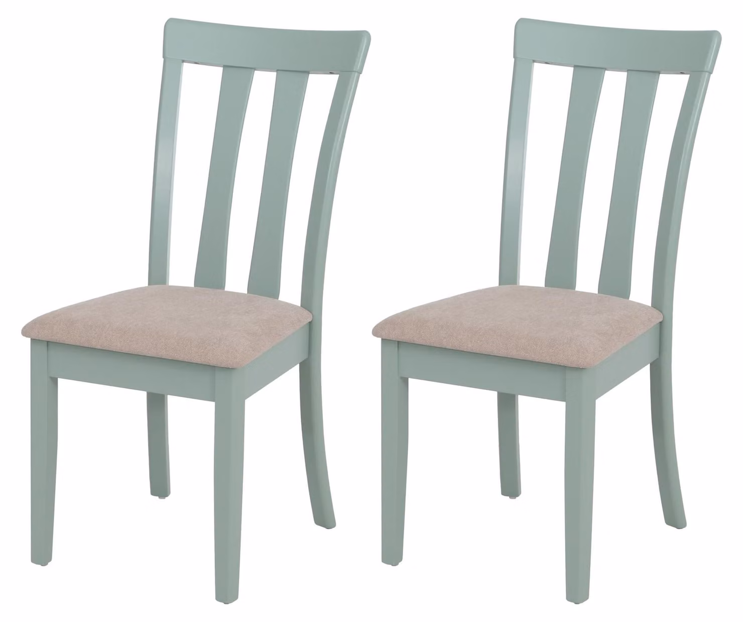 Set di 2 sedie da pranzo HWC-G46, sedie per la cucina, imbottitura in tessuto/stoffa, struttura in legno massello, colore verde menta, seduta beige