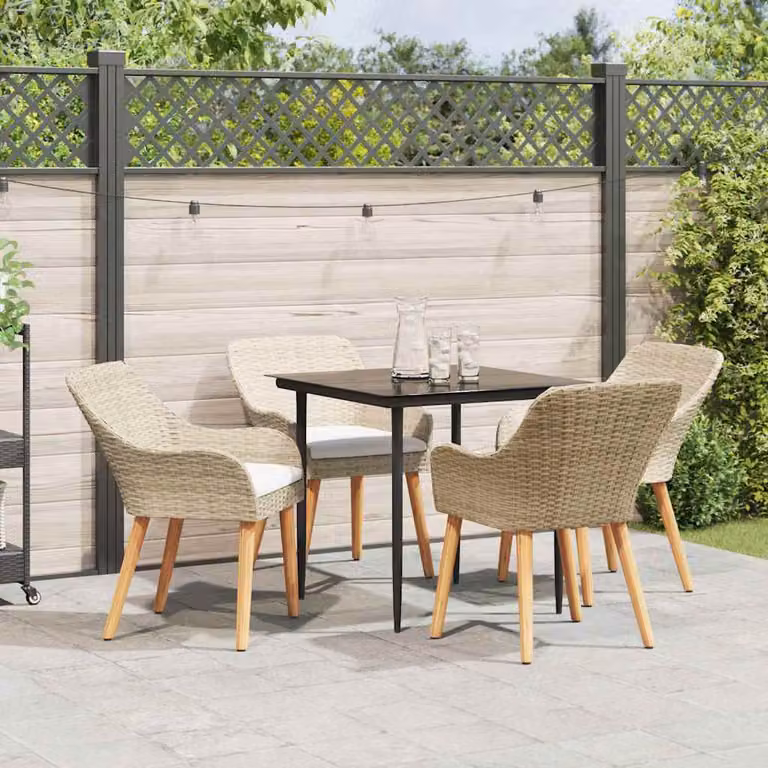 Set da pranzo per giardino e terrazzo vidaXL in polyrattan beige con tavolo in vetro e 5 pezzi