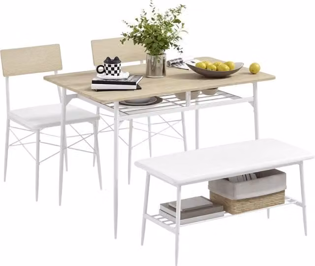 Set da pranzo con sedie e panca per 4 persone ¨C zephmum ¨C imbottite, telaio in acciaio, legno di quercia