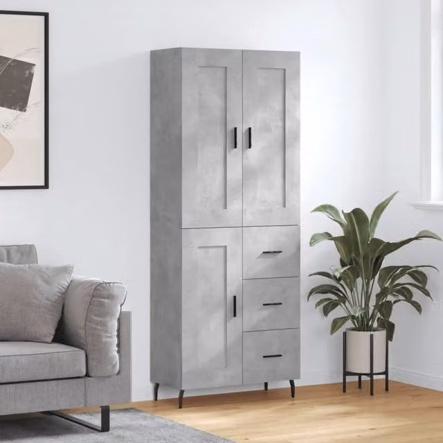 Credenza moderna vidaXL in legno e metallo, Grigio, L: 69,5 cm, P: 34 cm, H: 180 cm