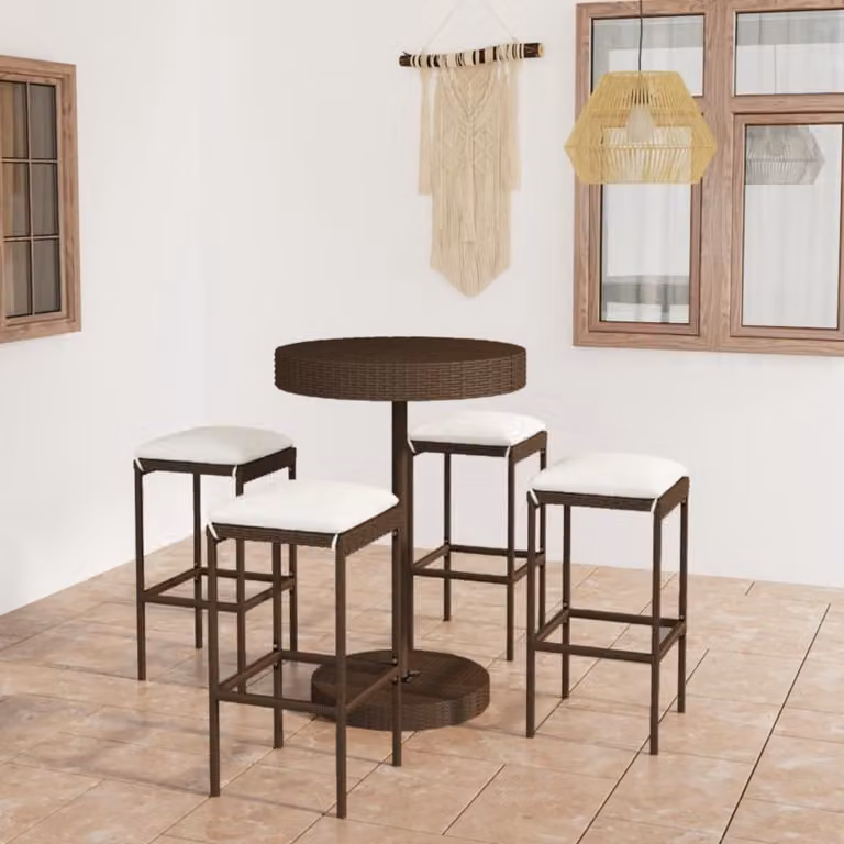 The Living Store Set bar da giardino 5 pezzi con cuscini in poly rattan marrone