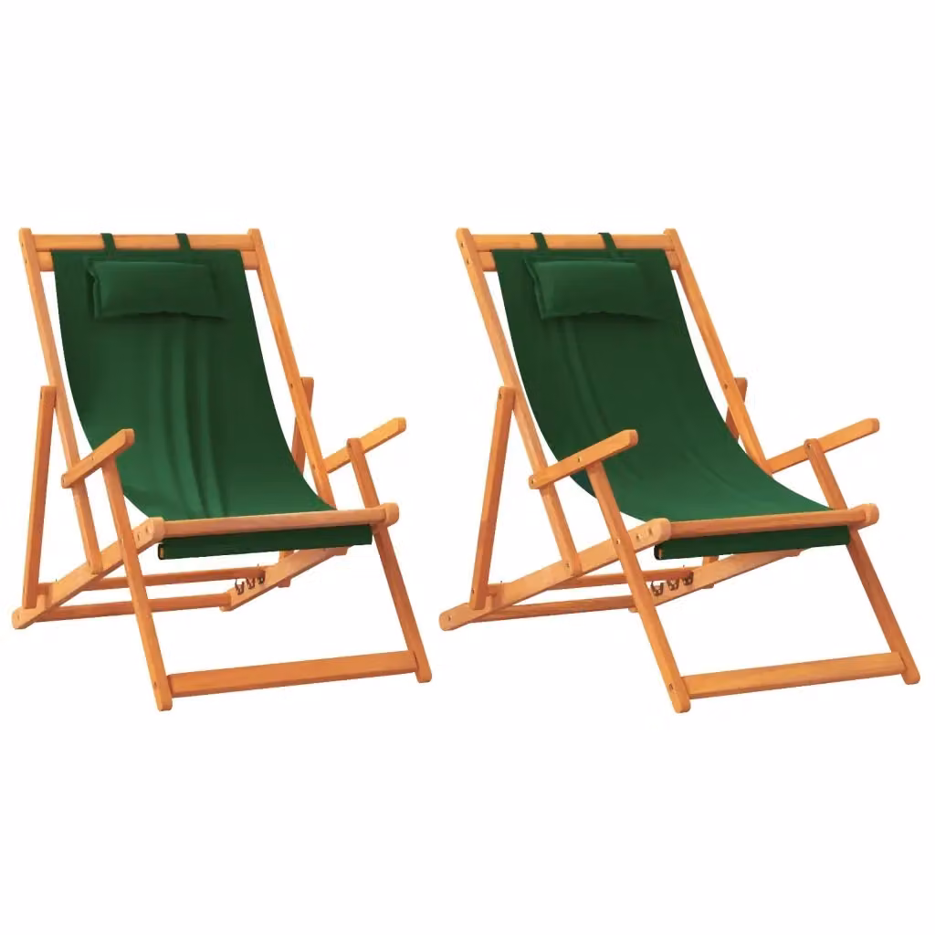 Set di 2 sedie pieghevoli da giardino vidaXL in legno oliato e tessuto verde – 2