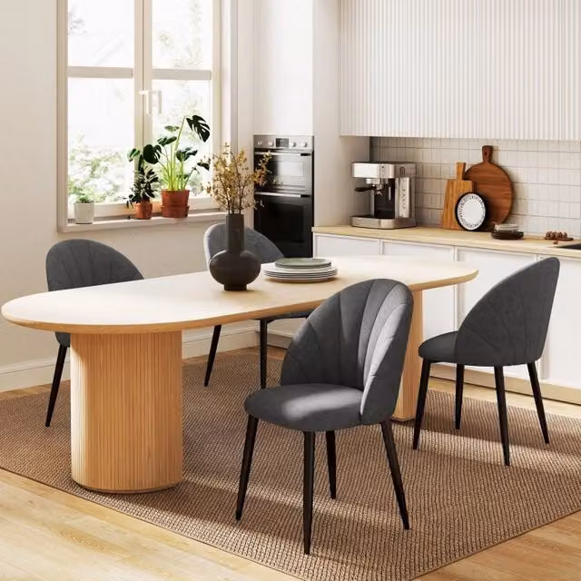 Set di 4 sedie da pranzo MIVRAY con schienale sagomato in tessuto grigio scuro e gambe in acciaio, H 79 x L 54 x P 52 cm – 1