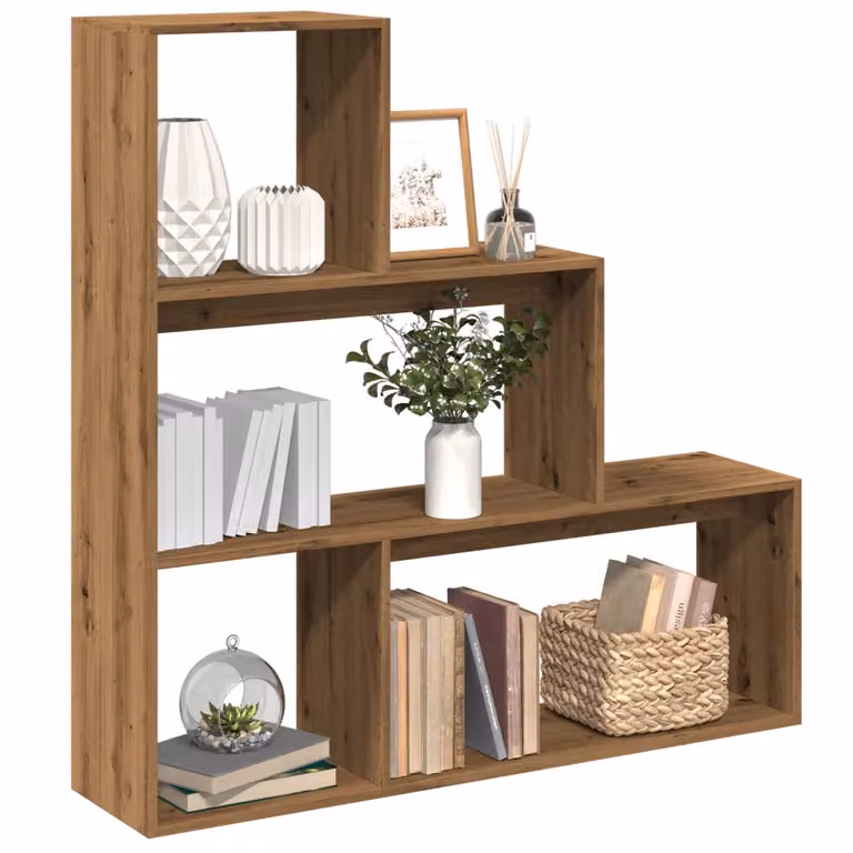Libreria a scala moderna vidaXL con 3 ripiani in MDF, colore marrone, H 123 x L 123 x P 29 cm