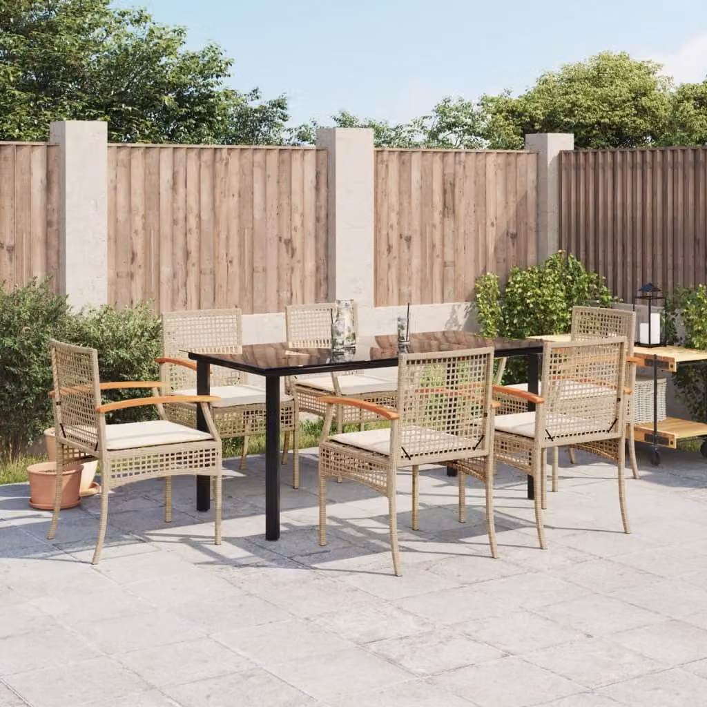 Maison Exclusive - Set da Pranzo da Giardino 7 pz con Cuscini Beige in Polyrattan