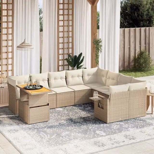 Set Divano da Giardino VIDAXL a L in Polyrattan con Cuscini Beige, 10 Pezzi – 1