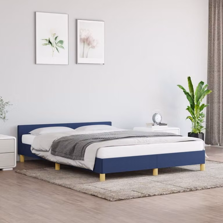 The Living Store Struttura letto con testiera blu 140x200 cm in tessuto