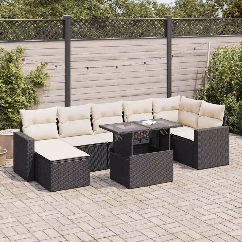 Maison Exclusive - Set da giardino 8 pezzi con cuscini in polyrattan nero
