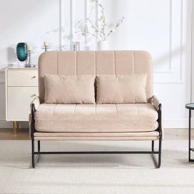 Divano letto 2 posti 104x200 cm in ciniglia kaki con tasche laterali HOMVRA
