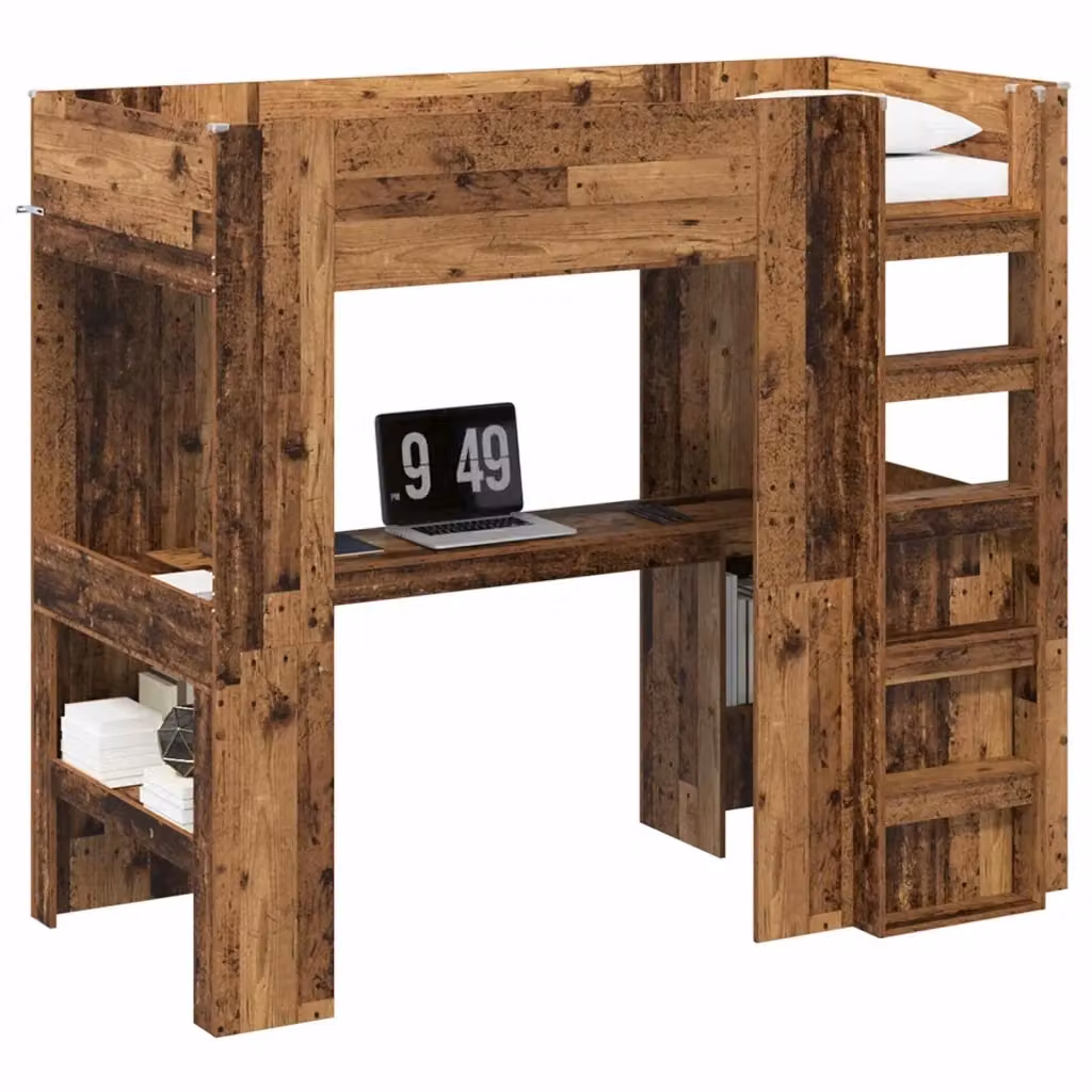 vidaXL Struttura letto a castello con scrivania in legno effetto antico marrone, H: 203 cm, L: 90 cm, P: 200 cm – 2