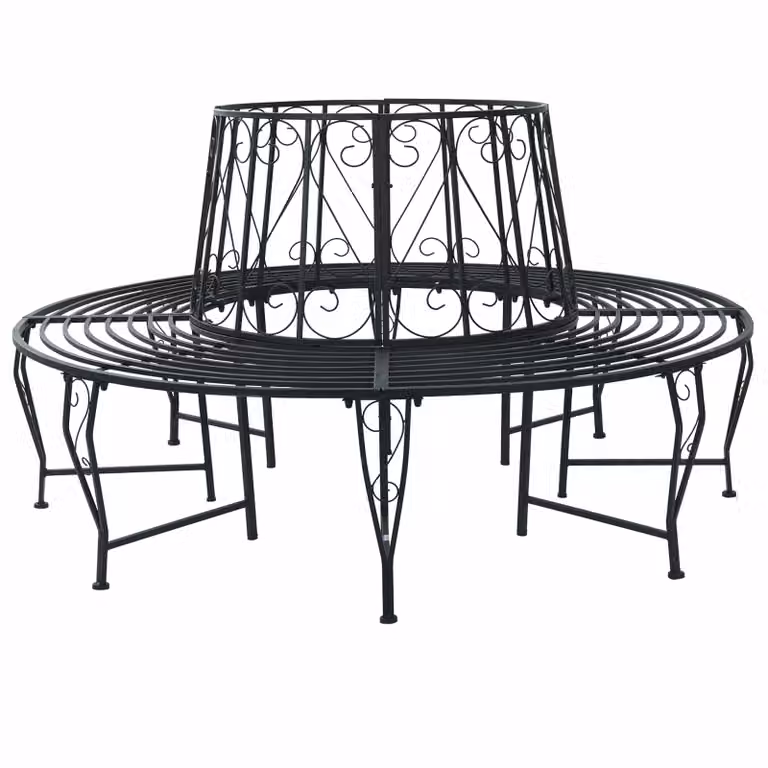 Panchina rotonda per alberi vidaXL in acciaio nero opaco per giardino e terrazzo, Ø 160 x H 89 cm