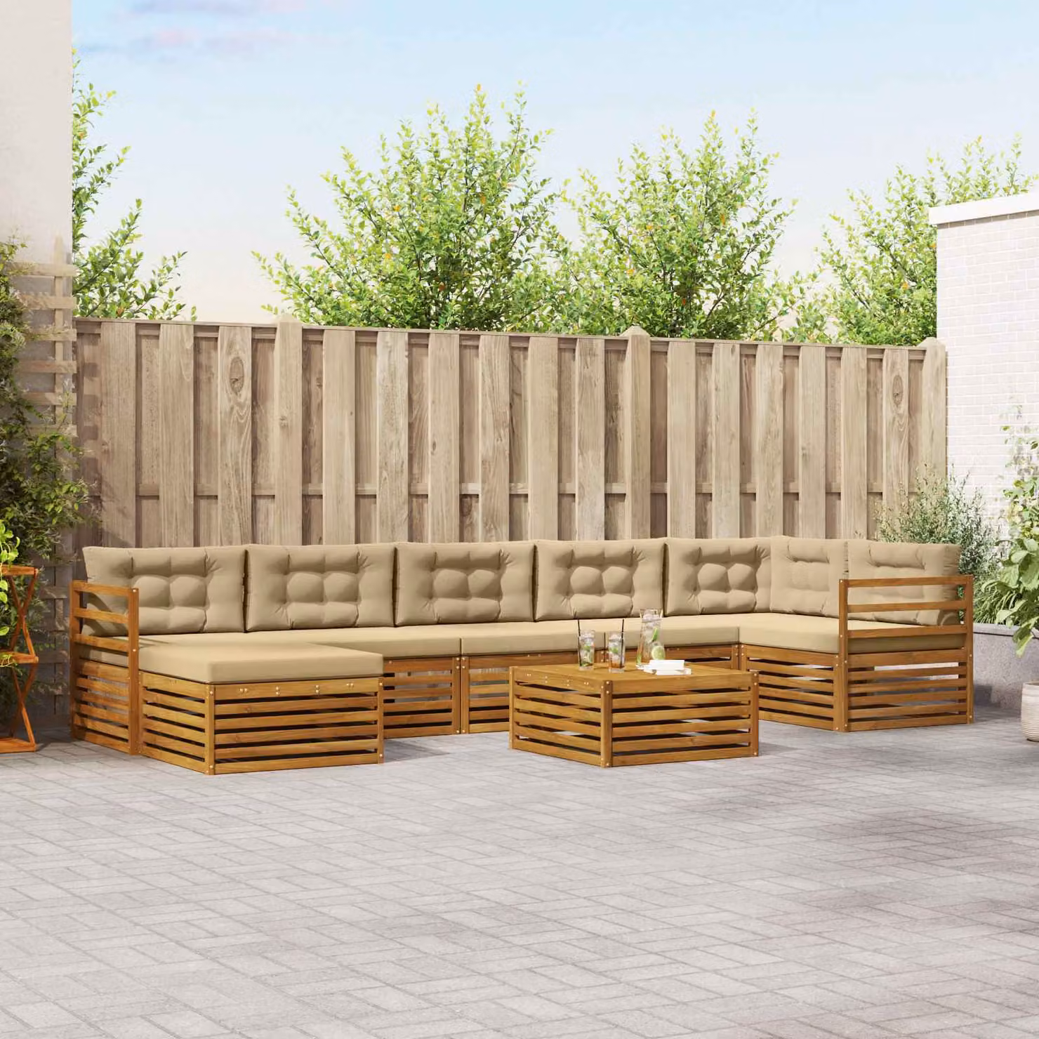 Set di divani da esterno vidaXL 8 pezzi in legno di acacia con cuscini, colore beige e marrone