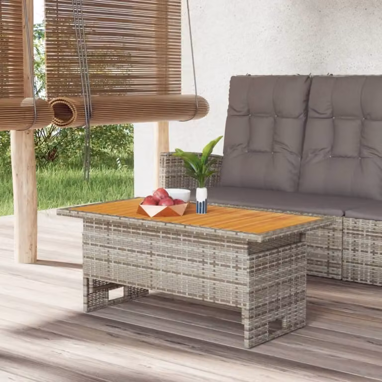 Maison Exclusive - Tavolo da giardino grigio, 100x50x43/63 cm, in legno di acacia e rattan sintetico
