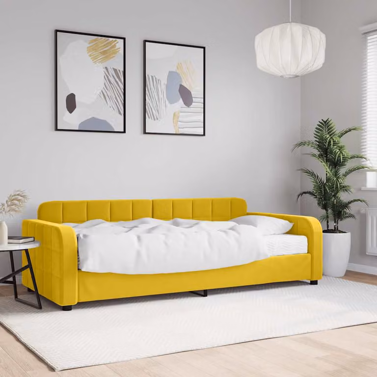 vidaXL Divano Letto in Velluto Giallo con Materasso L/P/H: 90 x 200 cm