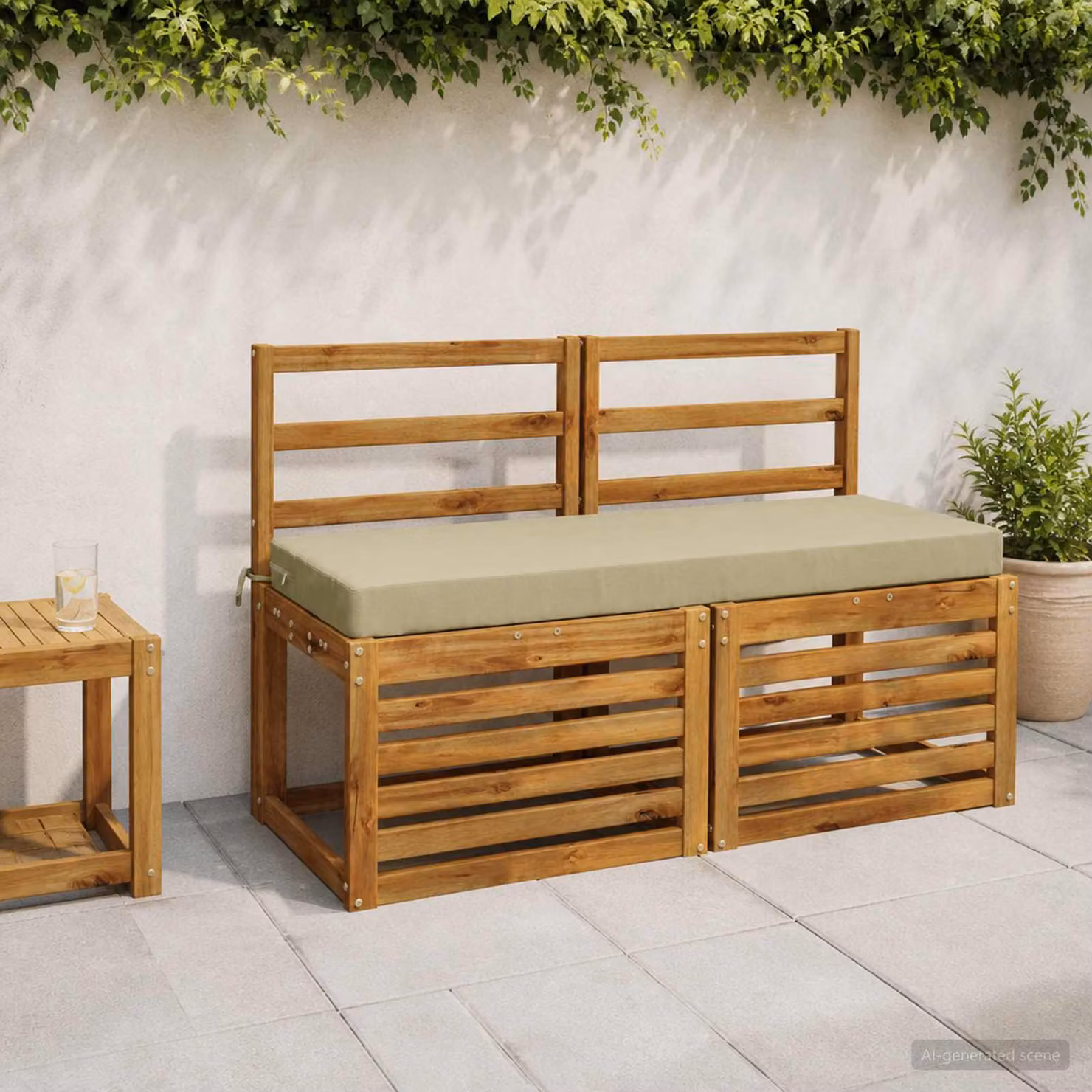 Set di 2 cuscini per panchina vidaXL in poliestere, modello moderno rettangolare, disponibili in verde o beige