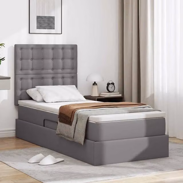 Letto con contenitore vidaXL in pelle sintetica grigia con illuminazione LED e porta USB, L/P/H: 190 x 90 x 128 cm – 1