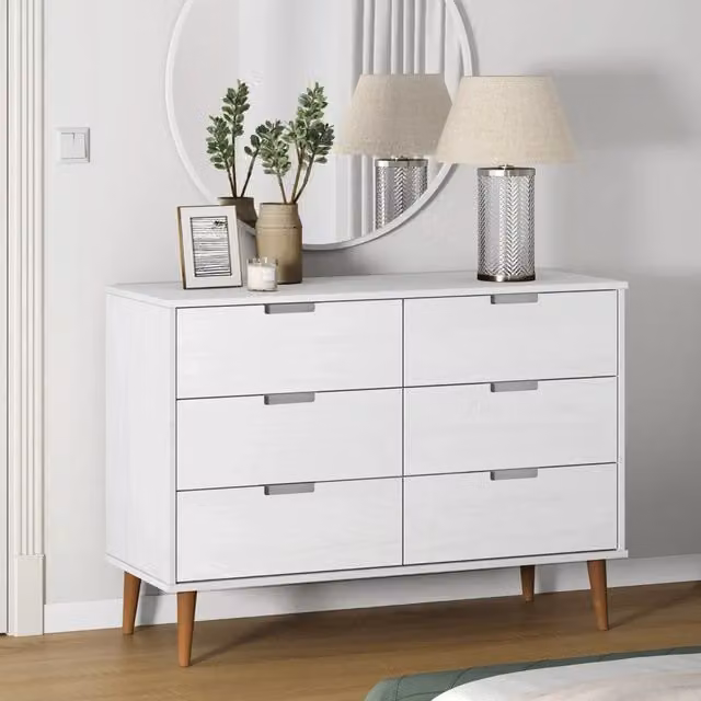 Cassettiera MOLDE vidaXL Bianca in Legno di Pino in Stile Scandinavo L: 113 cm, P: 40 cm, H: 80 cm – 1