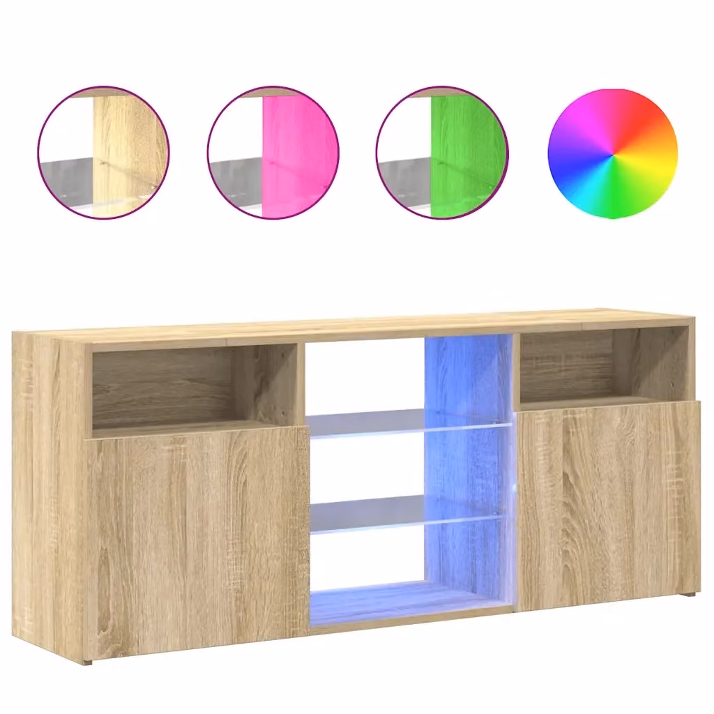 Mobile Porta TV Moderno vidaXL in Rovere con Luci LED Integrate e Compartimenti Media, Marrone, L 120 x P 30 x H 50 cm – 2