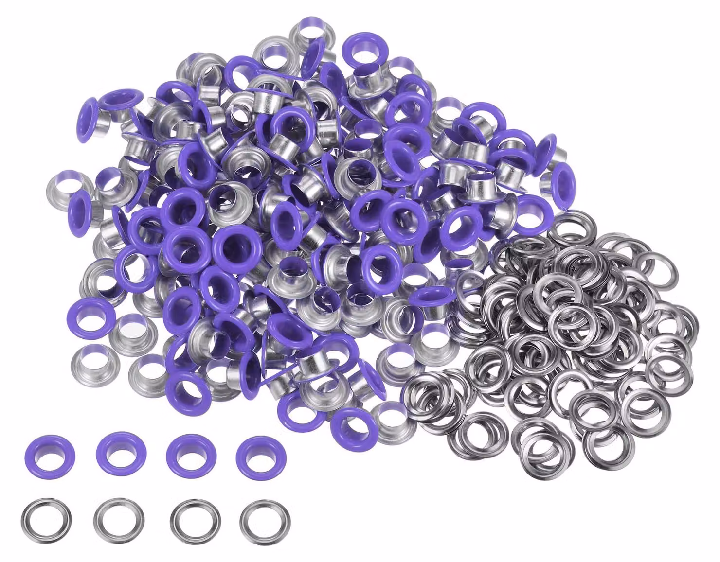 Set di occhielli da 300 pezzi, in metallo, diametro 6 mm, color viola, con rondelle