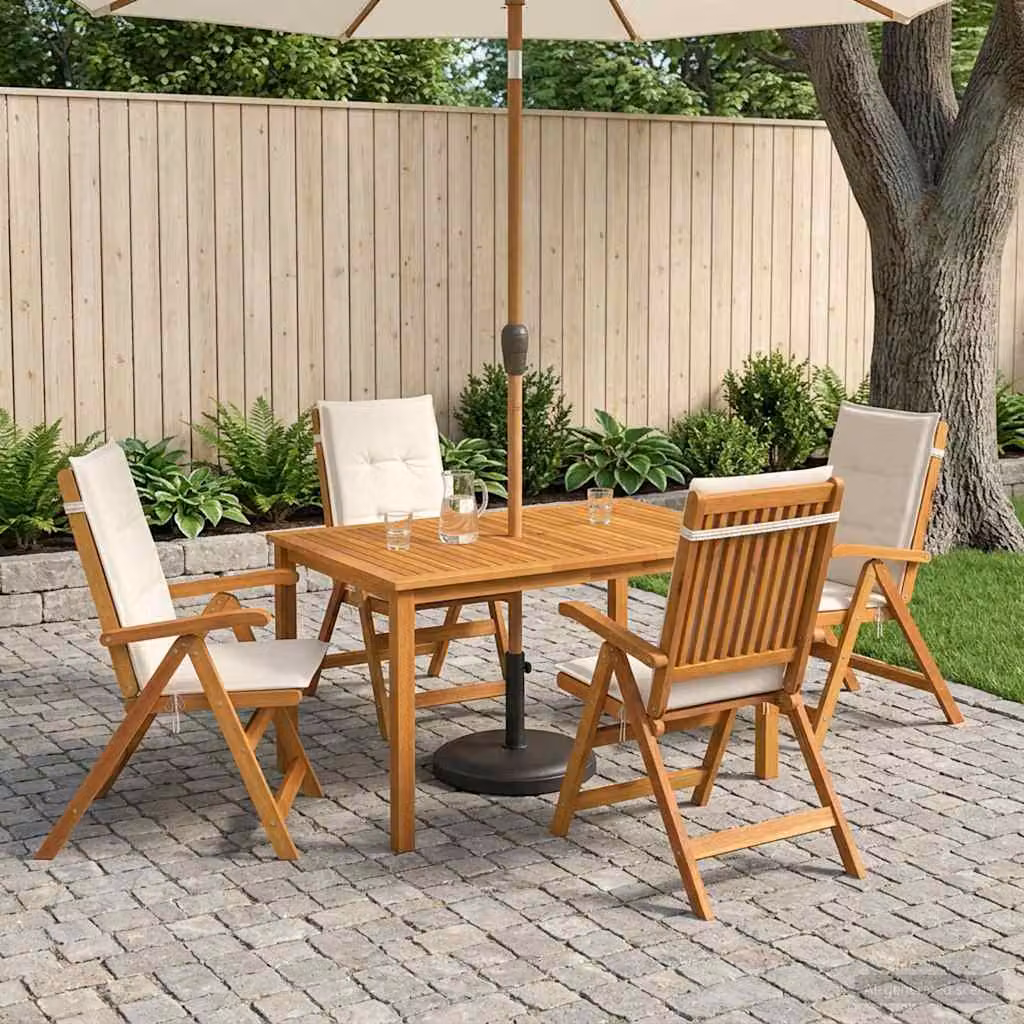 Set da pranzo da giardino vidaXL in legno di acacia naturale composto da 5 pezzi con tavolo rettangolare e sedie moderne
