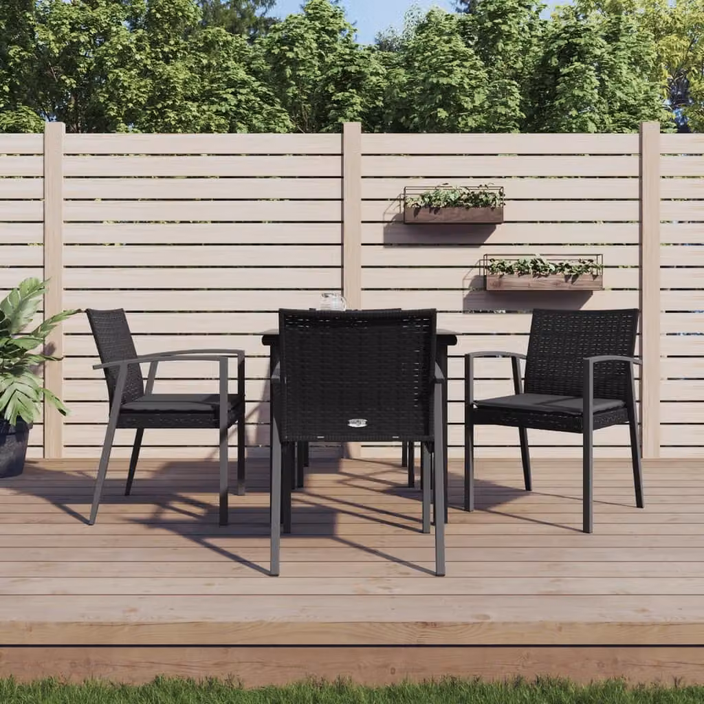 Set da pranzo da giardino vidaXL in polyrattan e acciaio con cuscini, colore nero e grigio