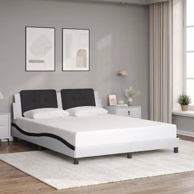 Giroletto Zadar vidaXL senza materasso in similpelle nero e bianco L/P/H: 200 x 160 x 74,5 cm