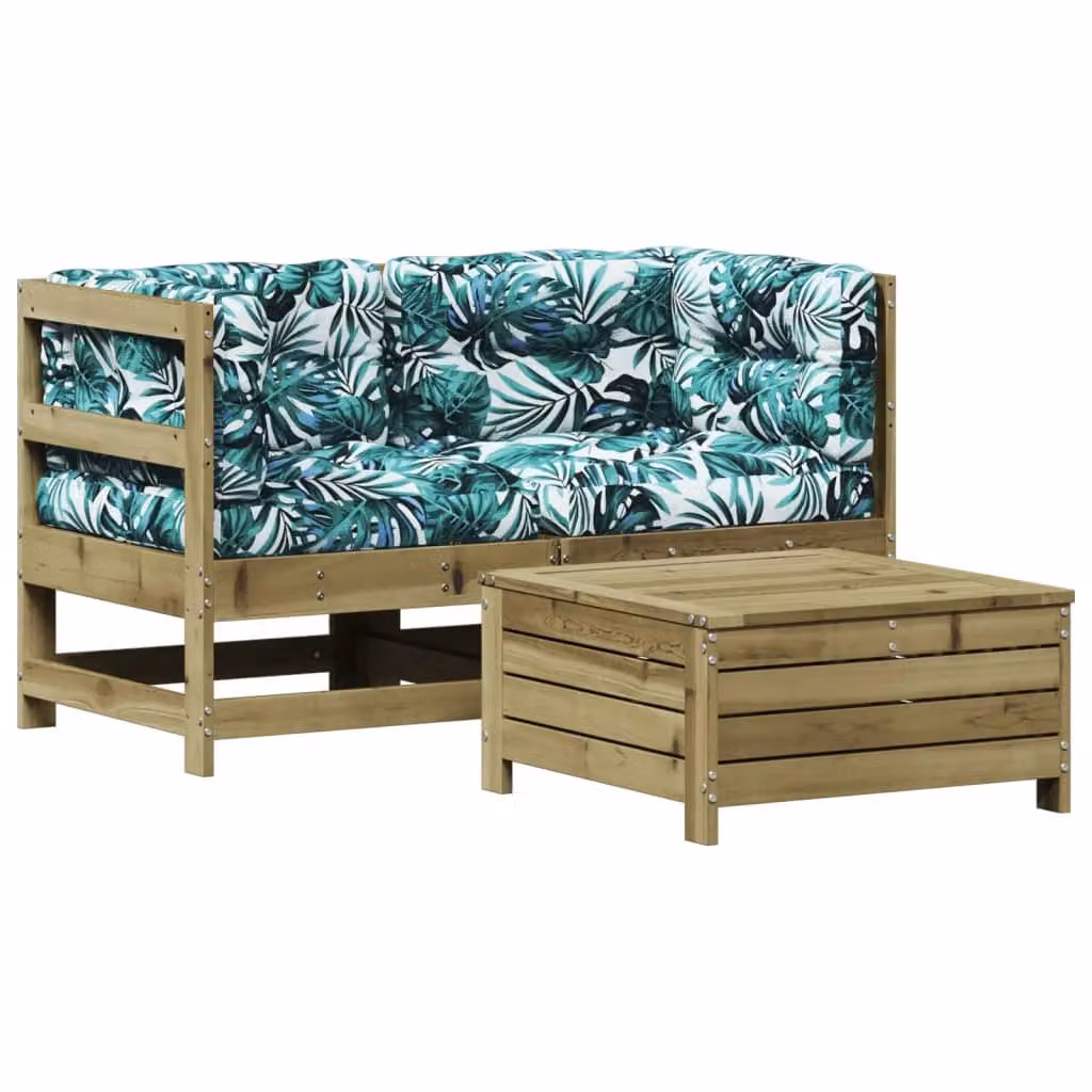 Set Divani da Giardino 3pz con Cuscini Legno Impregnato di Pino
