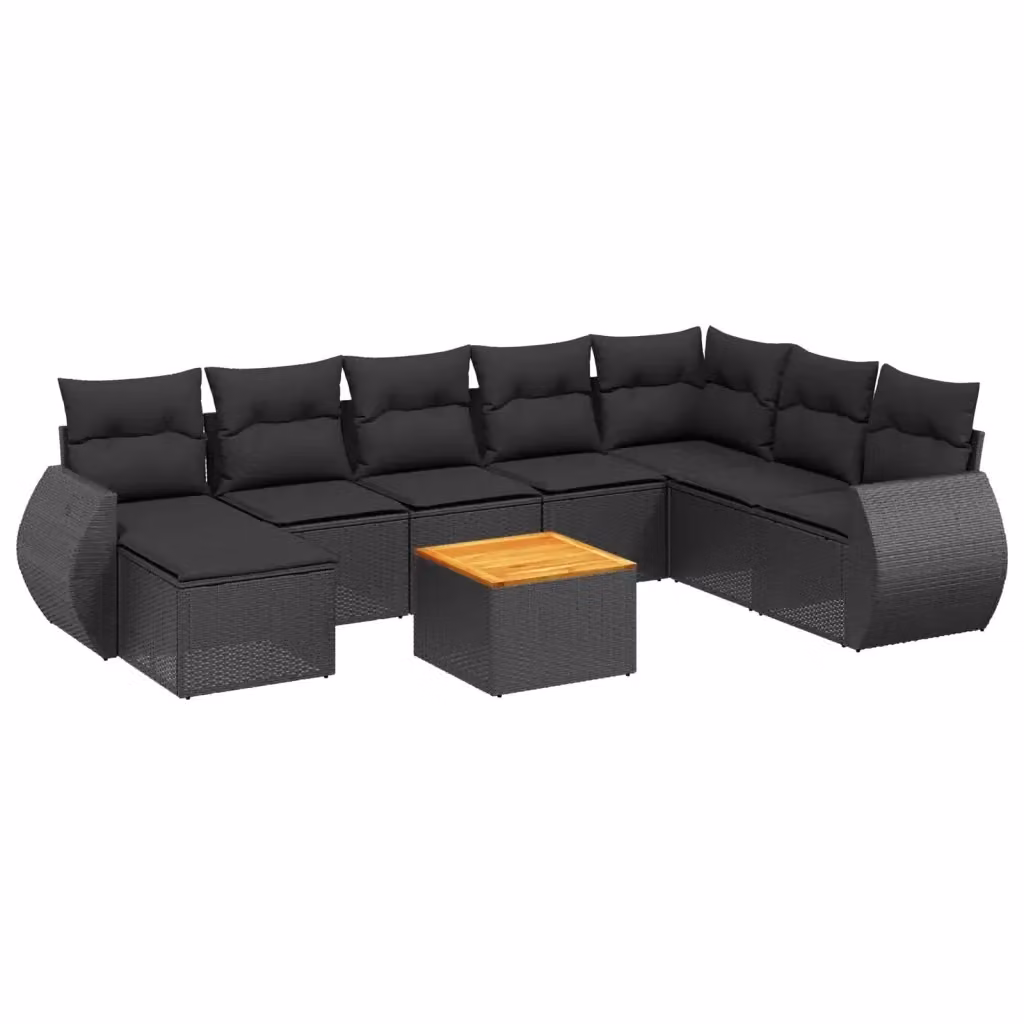 Set di divani da giardino vidaXL in polyrattan nero con 9 pezzi e cuscini inclusi – 2