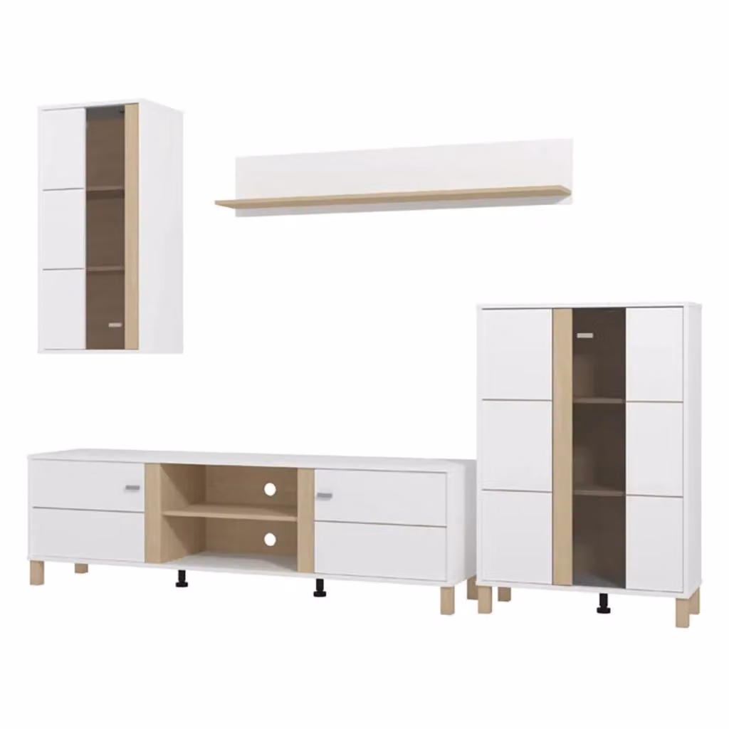 Parete Attrezzata Modulabile Albese DMORA per Soggiorno, Bianco Opaco, L: 260 cm, P: 40 cm, H: 183 cm – 2