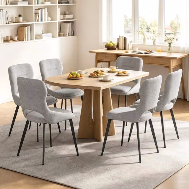 Sedie da pranzo set da 6 in chenille con schienale traspirante e struttura in metallo per cucina e soggiorno grigio