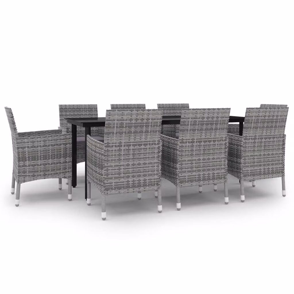 Set da Pranzo da Giardino e Cuscini 9 pz in Polyrattan e Vetro