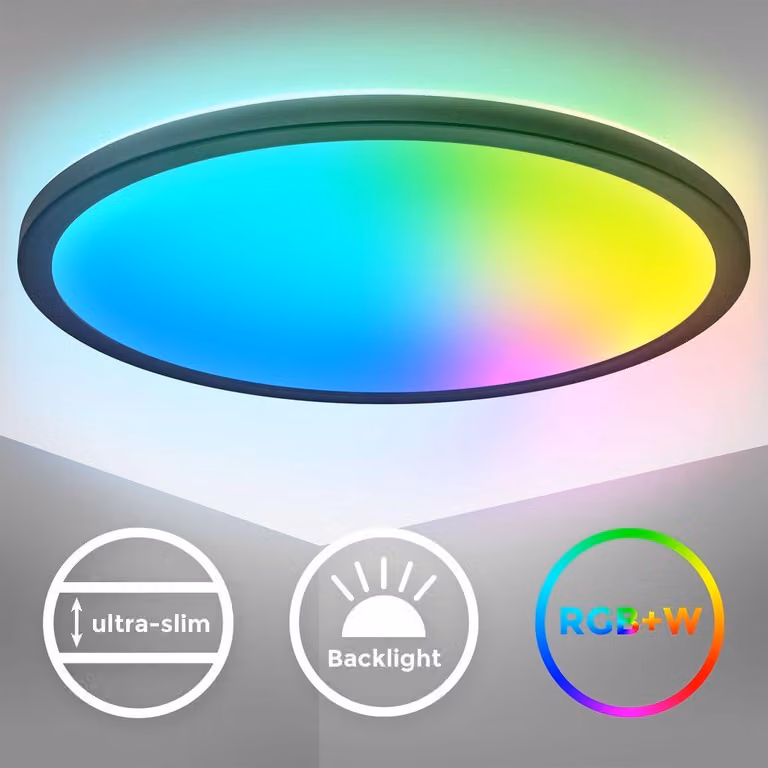B.K.Licht I Lampada da soffitto LED RGB rotonda I Pannello LED ultra piatto I cambio colore I Lampada da soffitto RGBW dimmerabile I illuminazione indiretta I telecomando I nero