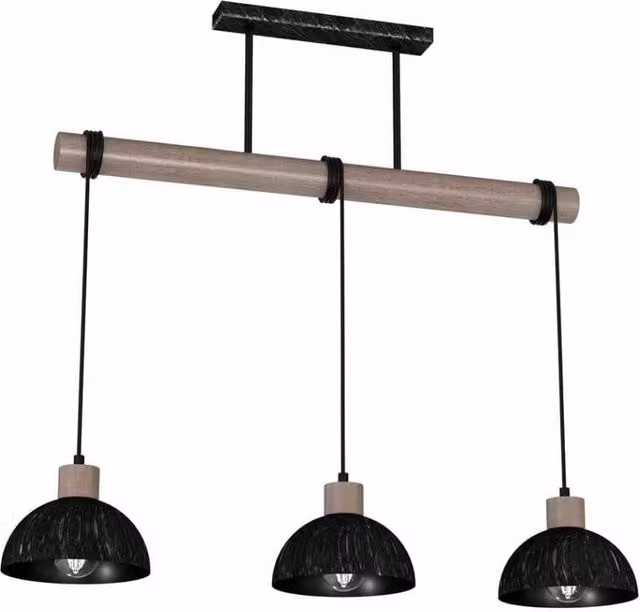 Lampadario sospeso Milagro ERIK MLP7640 con 3 luci in legno e metallo nero, regolabile in altezza e dimmabile