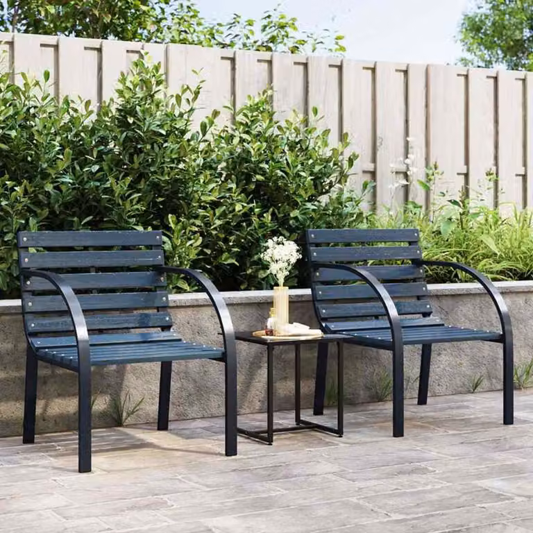 Set di 2 sedie da giardino vidaXL in legno e metallo grigio con braccioli