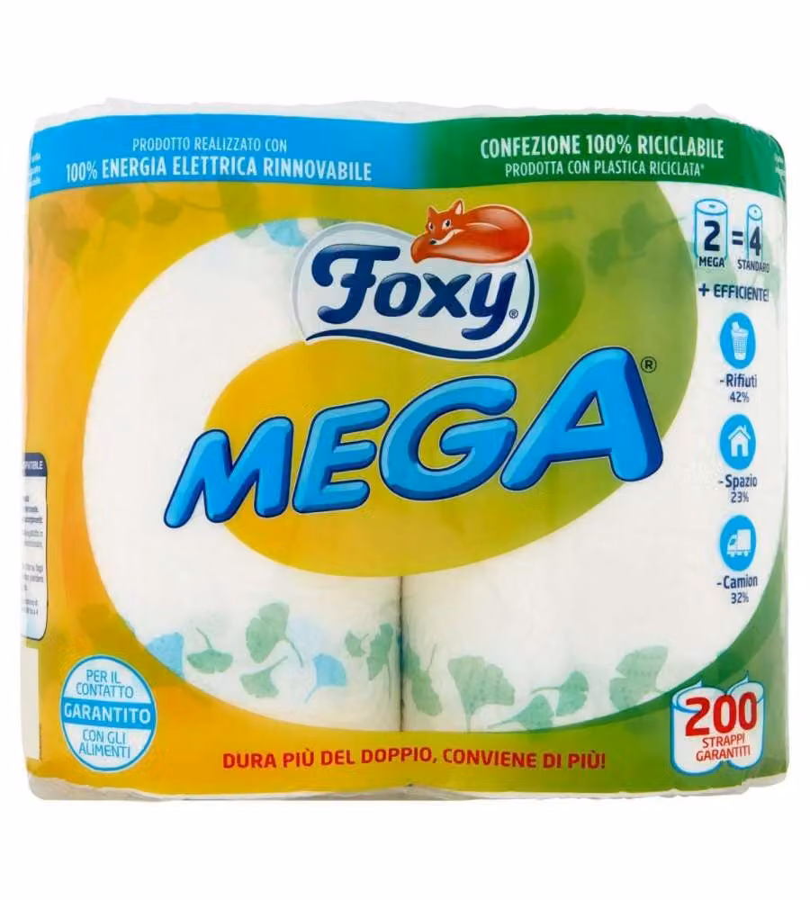 Foxy Carta Cucina Decorata 2 Veli Bianco - Confezione 2 Maxi Rotoli