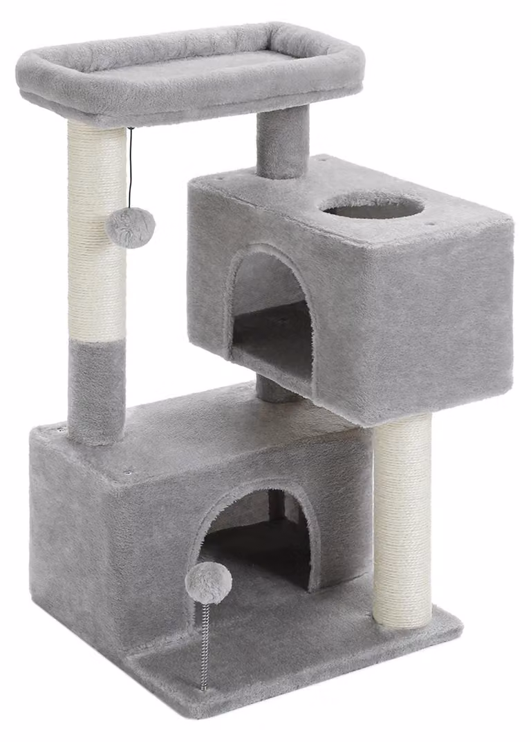 Albero per gatti - Struttura a 3 livelli, altezza 80 cm - Lettino superiore rimovibile - Giocattolo con palla di pelo - Due rifugi - Ideale per gatti da appartamento - Colore: grigio