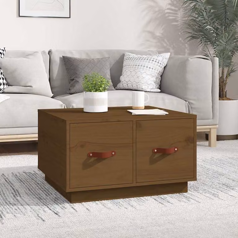 vidaXL Tavolino da Salotto in Legno di Pino Massello Marrone Rustico L: 60 cm, P: 53 cm, H: 35 cm