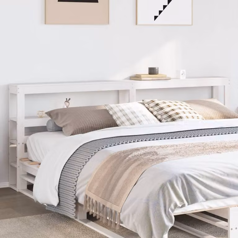 Testiera con ripiani integrati vidaXL in legno massello di pino bianco per letto 180x200 cm